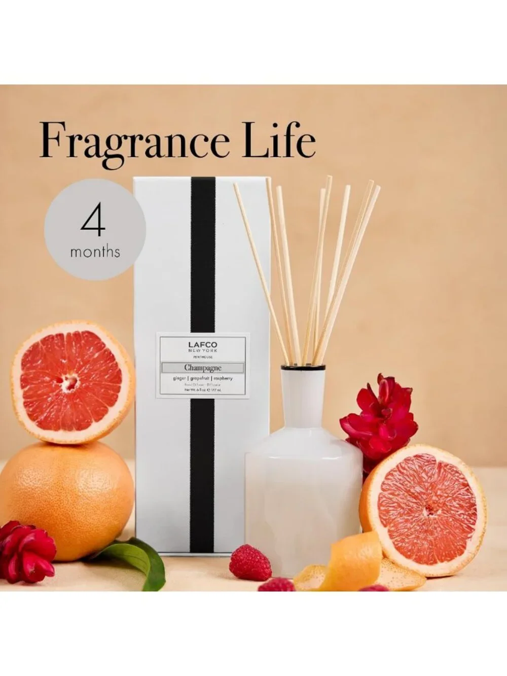 Champagne Reed Diffuser - 6 oz, Up to 3 Months Fragrance, Hand Blown Glass